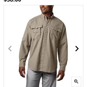 NWT Columbia PFG Bahama Long Sleeve Lightweight Button Down Shirt Fossil Large